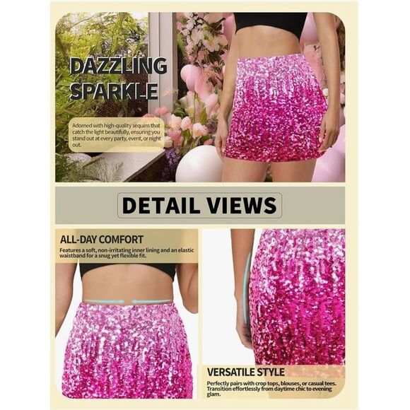 Manor Sequin Ombre Pink Red Bodycon Mini Skirt Stretch Party Size Large - Picture 11 of 12